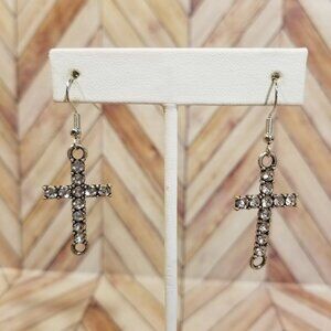 Silver Rhinestone Dangling Earrings
